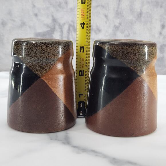 Treasure Pottery Craft stone/ceramic salt & pepper shakers Retro 70s glaze brown - Picture 5 of 6